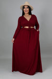 Wine Maxi two piece set. Wrap crop shirt with long flowy skirt with pockets. Great for date night or brunch.